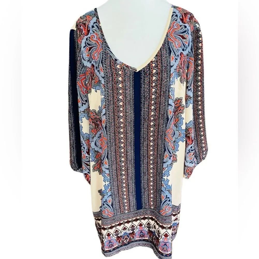 Gibson Latimer paisley with a border print shift style v neck dress M.
